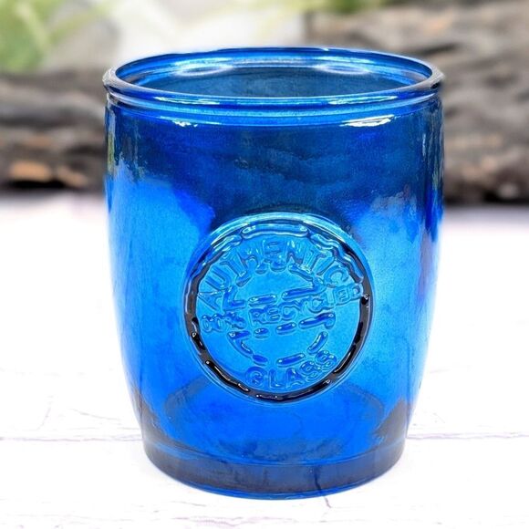 Authentic 100% Recycled San Miguel Blue 4" Drink Glass Tumbler EUC - Picture 1 of 8